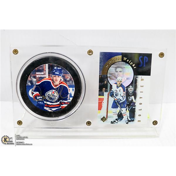 EDMONTON OILERS SIGNED DOUG WEIGHT PUCK & CARD