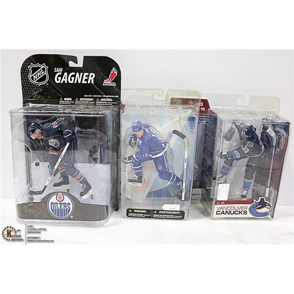 3 SEALED N.H.L. HOCKEY COLLECTIBLE FIGURE