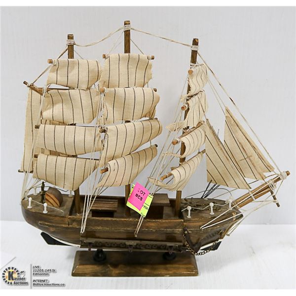 ALL WOOD UNNAMED PIRATE SHIP ON STAND 11" TALL