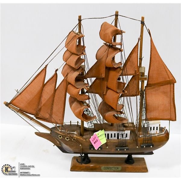 ALL WOOD "CONFECTION" SHIP ON STAND 12" TALL