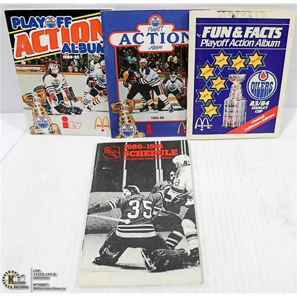 4 X 1980 UP OILERS ACTION ALBUMS INCLUDING CARDS