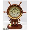 Image 1 : 12" TALL WOOD CLOCK IN SHAPE OF A SHIPS WHEEL