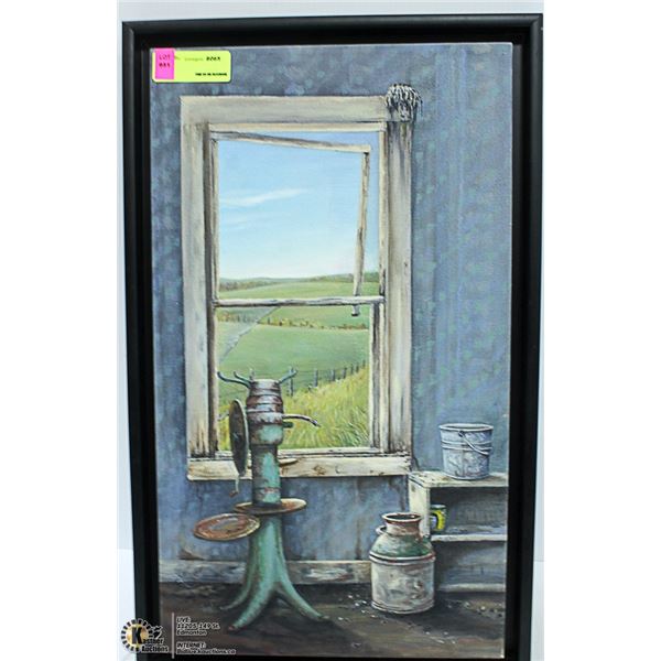 FRAMED BARN SCENE CANVAS PICTURE 14" X 23"