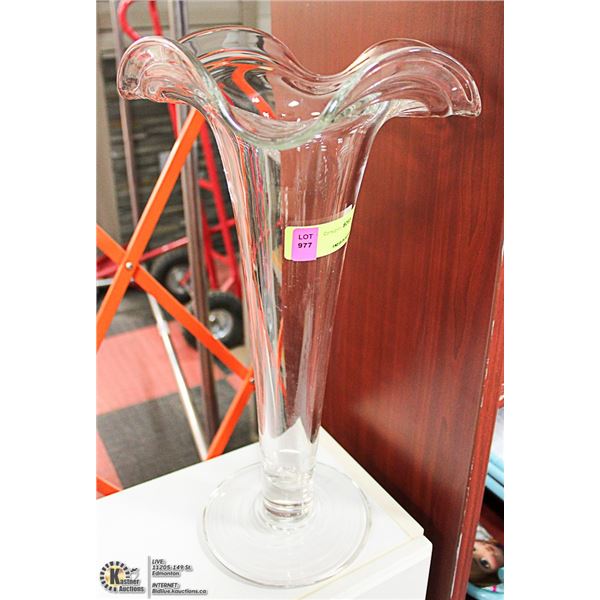 LARGE GLASS FLUTED VASE 17" TALL
