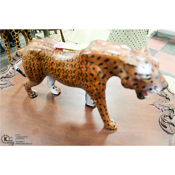HAND CRAFTED LEATHER WILD CAT FIGURE 8" TALL