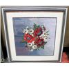 Image 1 : FRAMED NEEDLE POINT FLOWER PICTURE 23" X 24"