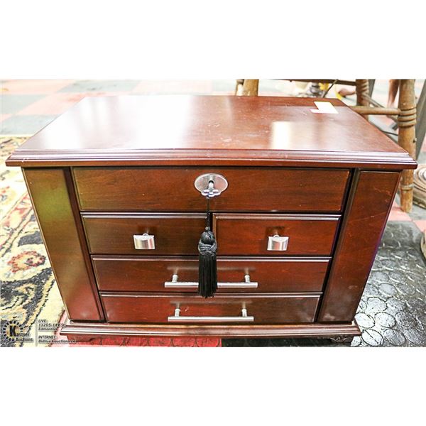 JEWELRY, BOX WITH KEY AND BEVELED MIRROR