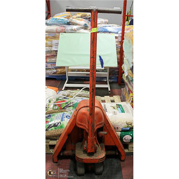 ORANGE METAL HYDRAULIC PALLET JACK