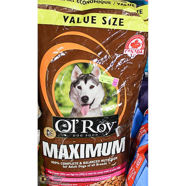 THREE 18KG BAGS OF OL'ROY MAXIMUM DOG FOOD