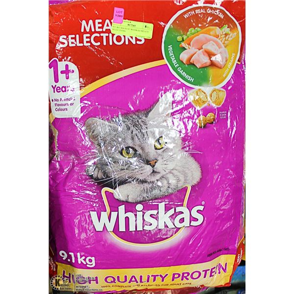 FOUR 9.1KG BAGS OF WHISKAS MEATY SELECTIONS