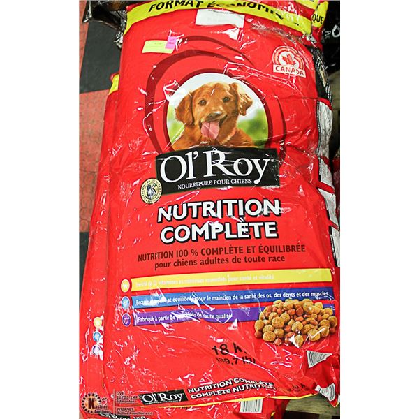 THREE 18KG BAGS OF OL'ROY DOG FOOD