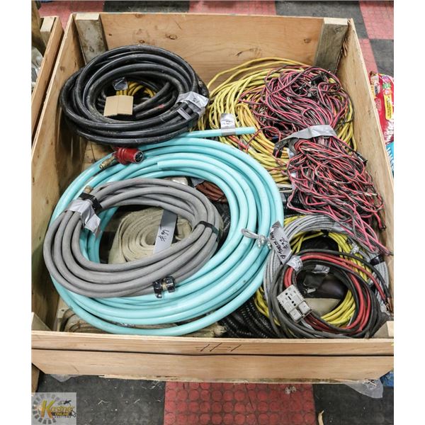 LARGE CRATE OF COMMERCIAL HOSE, WIRE AND