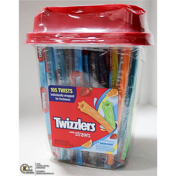CASE OF TWIZZLERS CANDY RAINBOW STRAWS 105 INDIVID