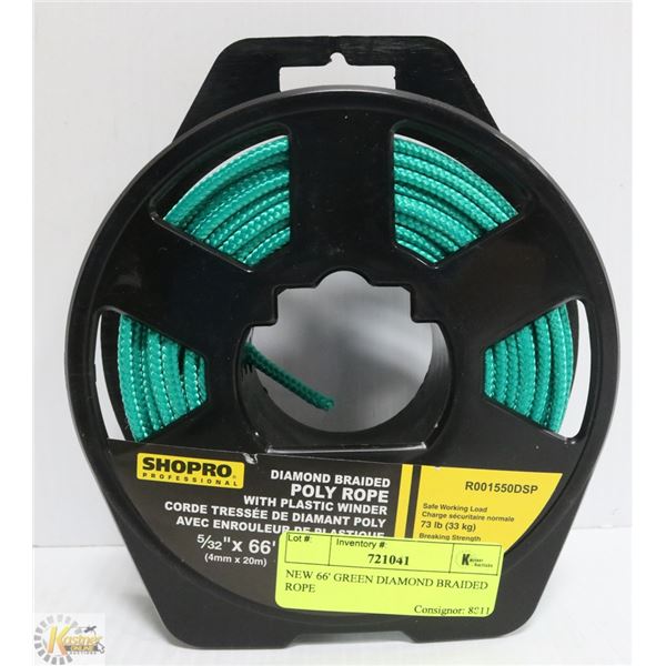 NEW 66' GREEN DIAMOND BRAIDED ROPE