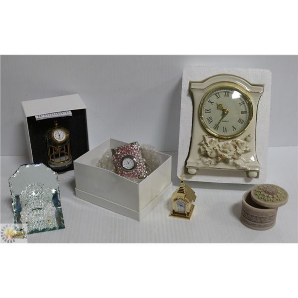FLAT W/ 4 NEW DECORATIVE CLOCKS INCLUDES LARGE