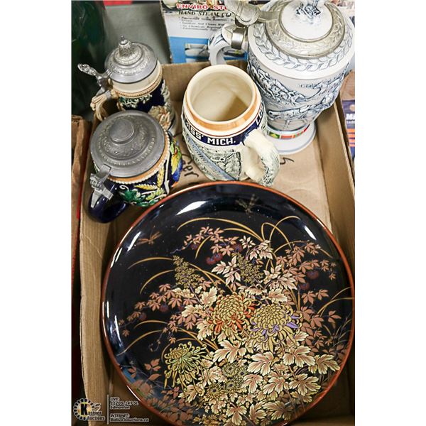 BOX WITH COLLECTOR PLATE & GERMAN STEINS