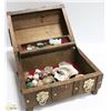 Image 1 : WOOD TREASURE CHEST BOX WITH COLLECTION OF