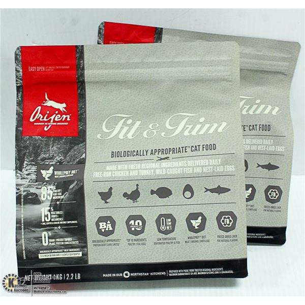 TWO 2.2LB BAG OF ORIJEN FREE RUN CHICKEN AND