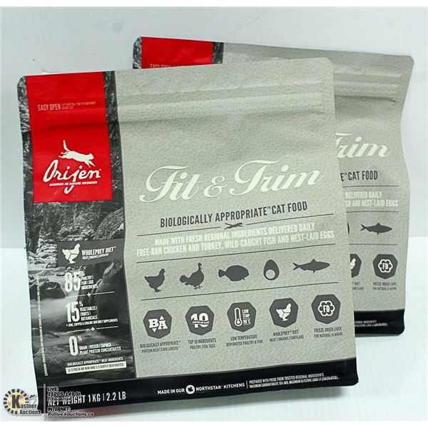 TWO 2.2LB BAG OF ORIJEN FREE RUN CHICKEN AND