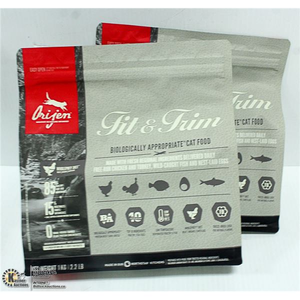 TWO 2.2LB BAG OF ORIJEN FREE RUN CHICKEN AND