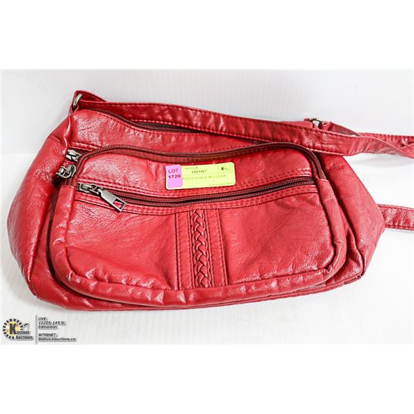 RED LEATHER MULTI ZIP BAG