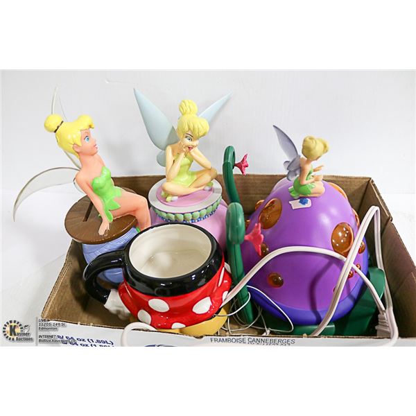 LOT OF TINKER BELL COLLECTIBLES:  COIN BANK, RADIO