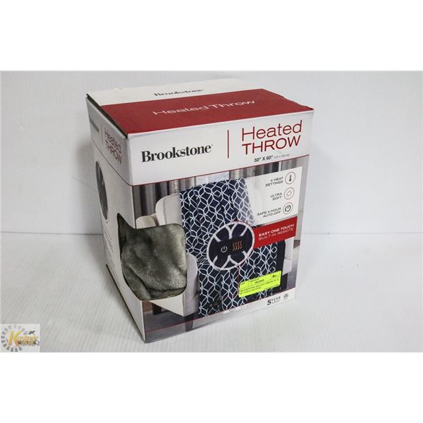 BROOKSTONE HEATED THROW 50" X 60" 4 HEAT SETTING
