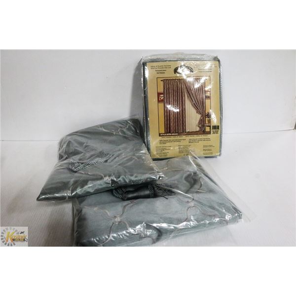 BOX WITH 3 NEW LIGHT GREY ROD POCKET WINDOW PANELS