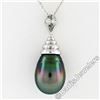 Image 1 : 18kt White Gold Tahitian Black Pearl and 0.60 ctw Diamond Pendant Necklace