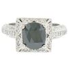 Image 1 : 14k White Gold 2.10 ctw Cushion Black & Pavï¿½ Round White Diamond Solitaire Eng