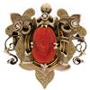 Image 1 : 10k Gold Carved OX BLOOD Coral Cameo Seed Pearl Brooch Pendant