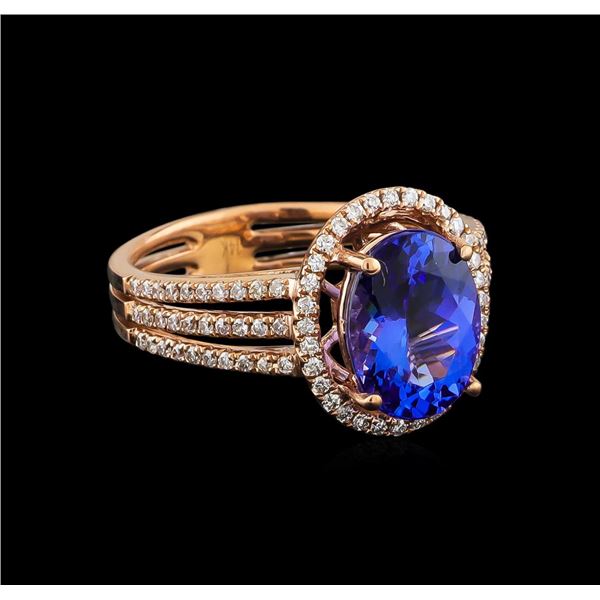 14KT Rose Gold 2.92 ctw Tanzanite and Diamond Ring