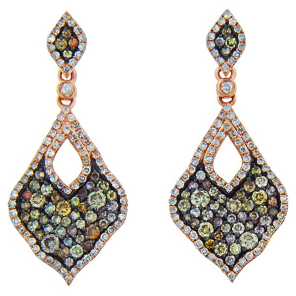 14k Rose Gold 1.69CTW Diamond and Multicolor Dia Earrings, (I1/I)