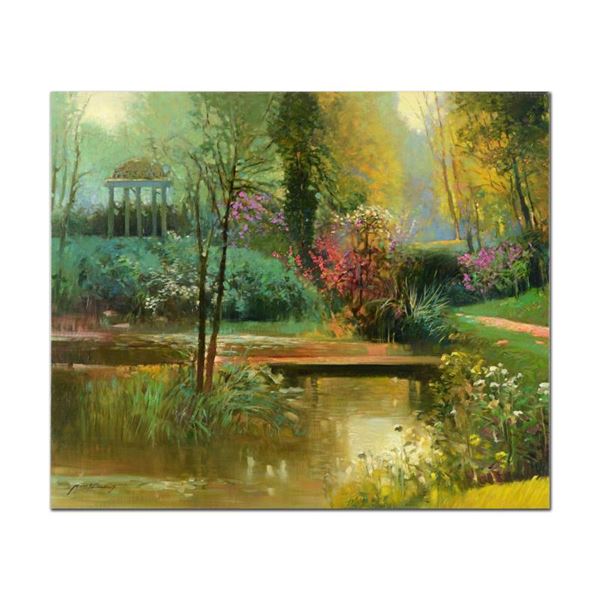 Ming Feng, "Hidden Gazebo" Original Oil Painting on Canvas, Hand Signed with Let