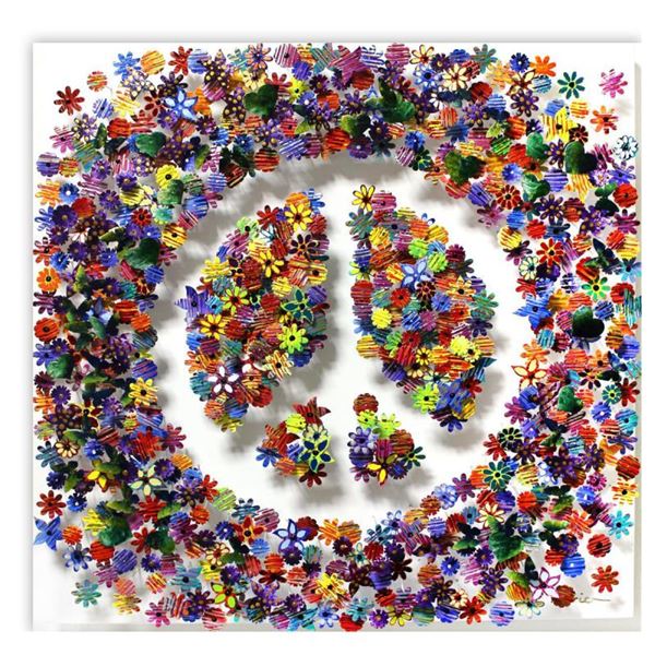 Patricia Govezensky, "Peace" Original 3D Metal Art on Wood with Letter of Authen