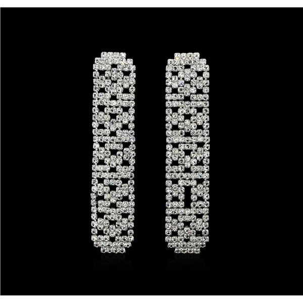 Pave Crystal Rectangle Earrings - Silver Plated