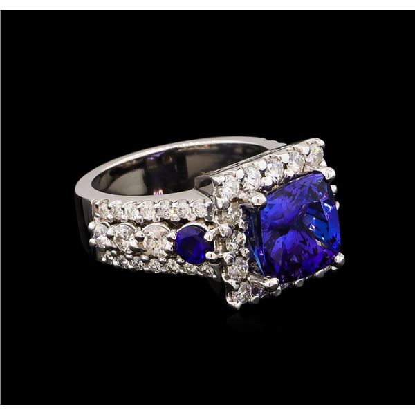 4.94 ctw Tanzanite, Sapphire and Diamond Ring - 14KT White Gold