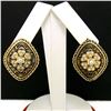 Image 2 : Antique Victorian 14K Gold Seed Pearl & Black Enamel Marquise Panel Earrings