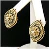 Image 3 : Antique Victorian 14K Gold Seed Pearl & Black Enamel Marquise Panel Earrings