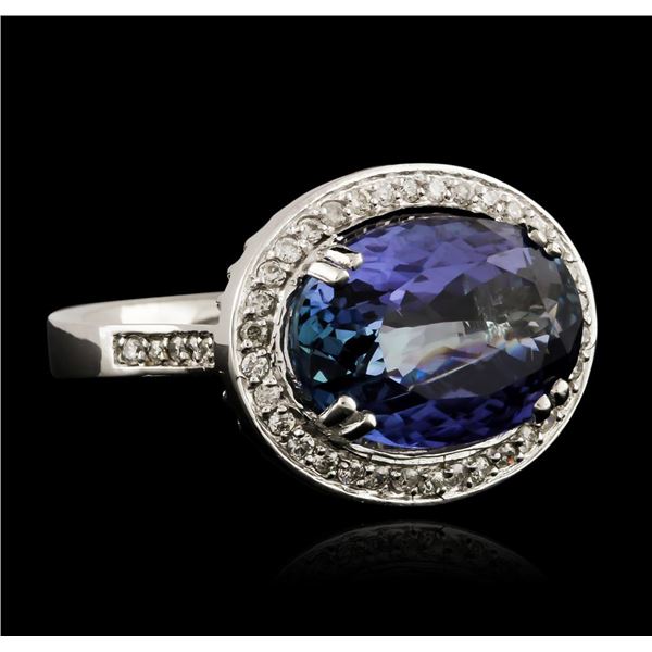 6.52 ctw Tanzanite and Diamond Ring - 14KT White Gold