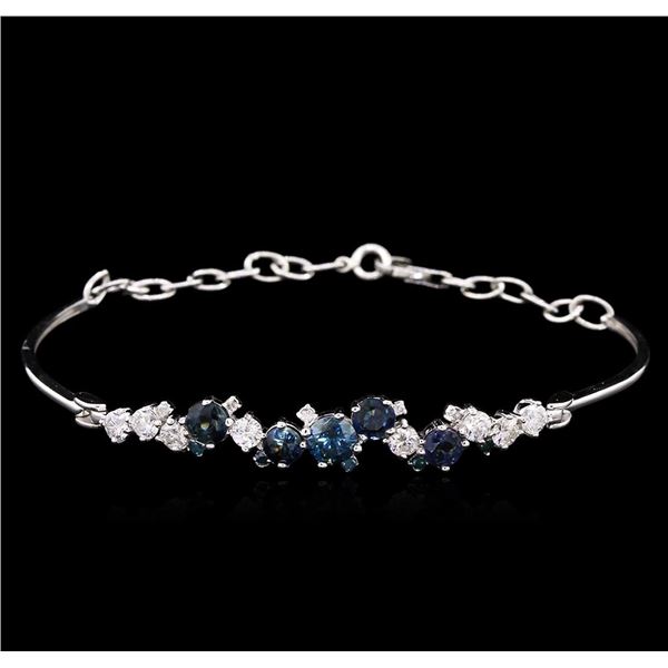 1.48 ctw Blue Sapphire and Diamond Bracelet - 14KT White Gold