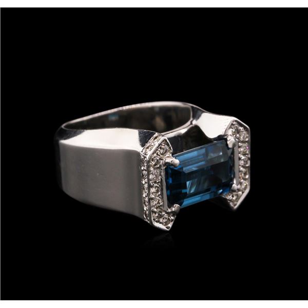 3.50 ctw Blue Topaz and Diamond Ring - 14KT White Gold