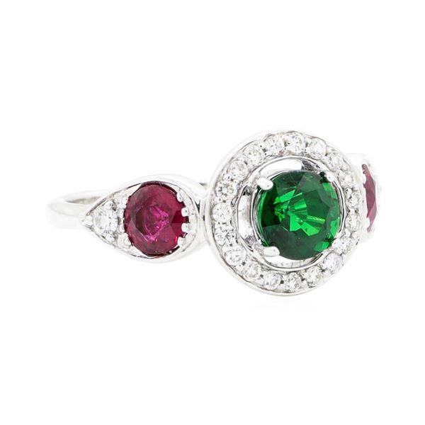 1.73 ctw Round Mixed Tsavorite Garnet And Round Mixed Rubies Ring - 18KT White G