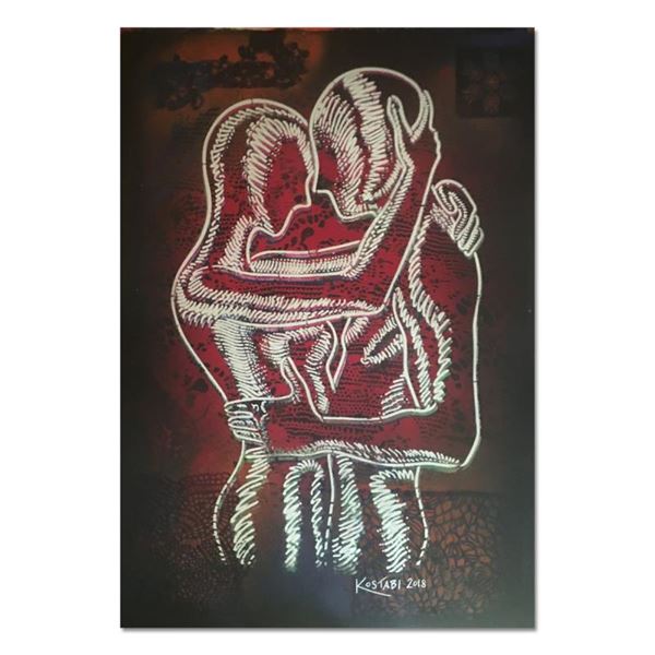 Mark Kostabi,  Scarlet Rapture  Mixed Media Original Painting; Hand Signed, with