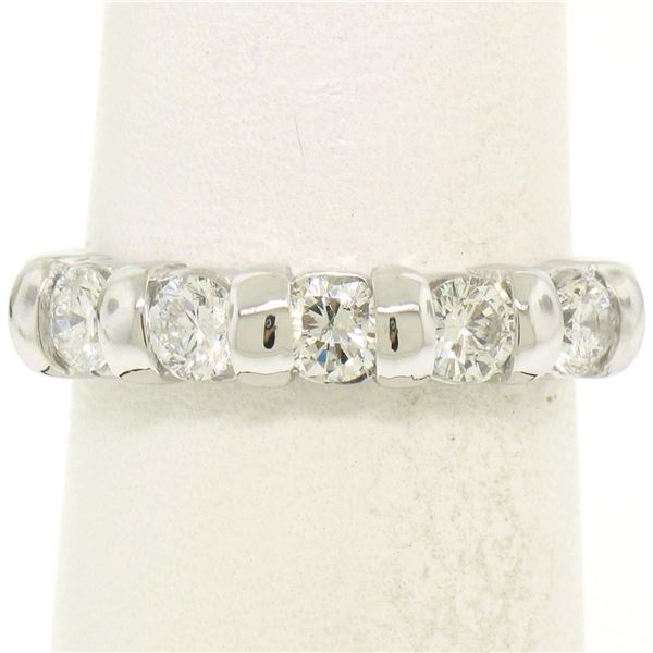 NEW 14k White Gold FINE .80 ctw Bar Set Round Brilliant Diamond Wedding Band Rin