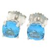 Image 1 : 14k White Gold Cushion Cut Natural Swiss Blue Topaz Solitaire Stud Earrings