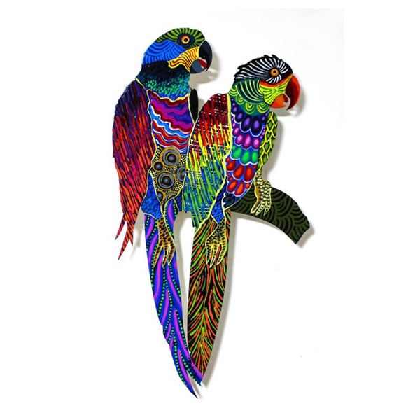 Patricia Govezensky, "Two Parrots XX" Original Painting on Laser Cut Steel with
