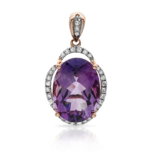 14k Rose Gold  5.68CTW Amethyst and Diamond Pendant