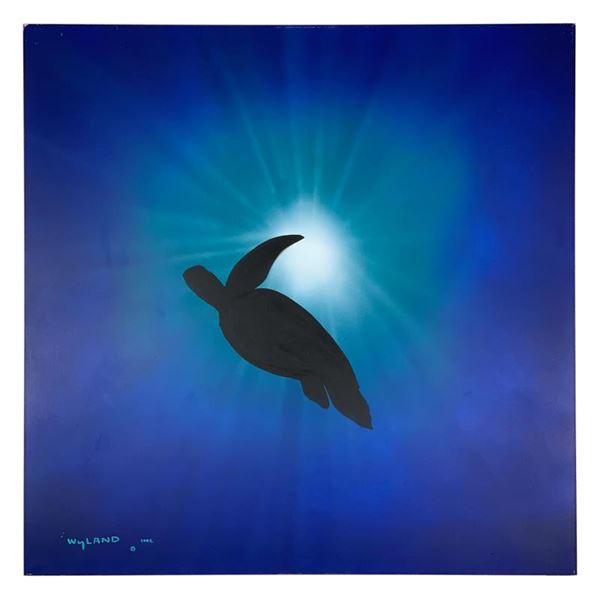 Wyland, "Turtle Dive" Hand Signed Original Painting on Board with Letter of Auth