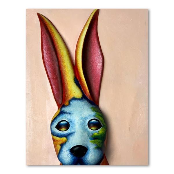 Wang, "Rosy (Pink)" Hand Painted Limited Edition Bas Relief Sculpture, Numbered